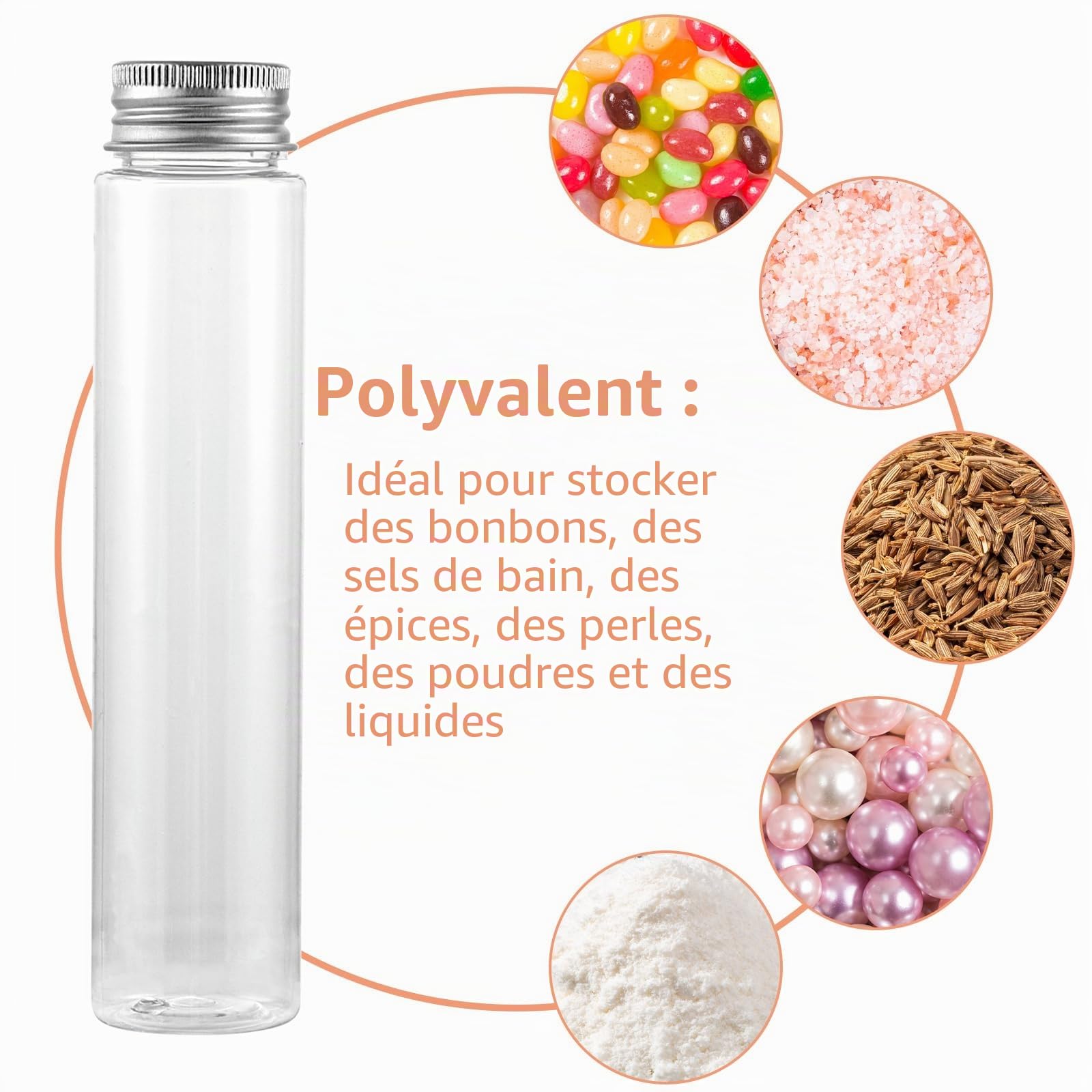 40 Tubes à Essai Plastique 110ml Transparents avec Bouchon Alu, Tubes Plats pour Bonbons, Liquides, Plantes, Décoration - Sécurité Alimentaire, Étanche