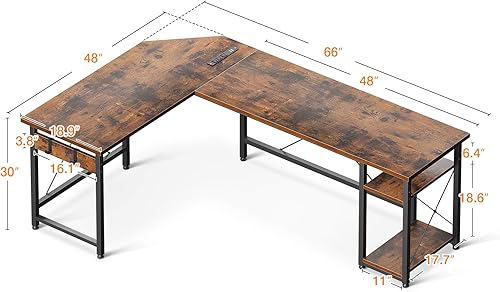 Miniatura 3 de Coleshome Escritorio para computadora en forma de L de 66 pulgadas con toma de corriente y estantes de almacenamiento, estación de trabajo de