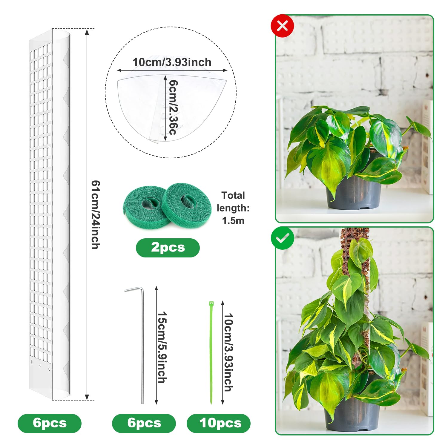 Palo Totem In Fibra Di Cocco Per Piante Rampicanti - Set Da 6 Pezzi Con Accessori - Foto 8