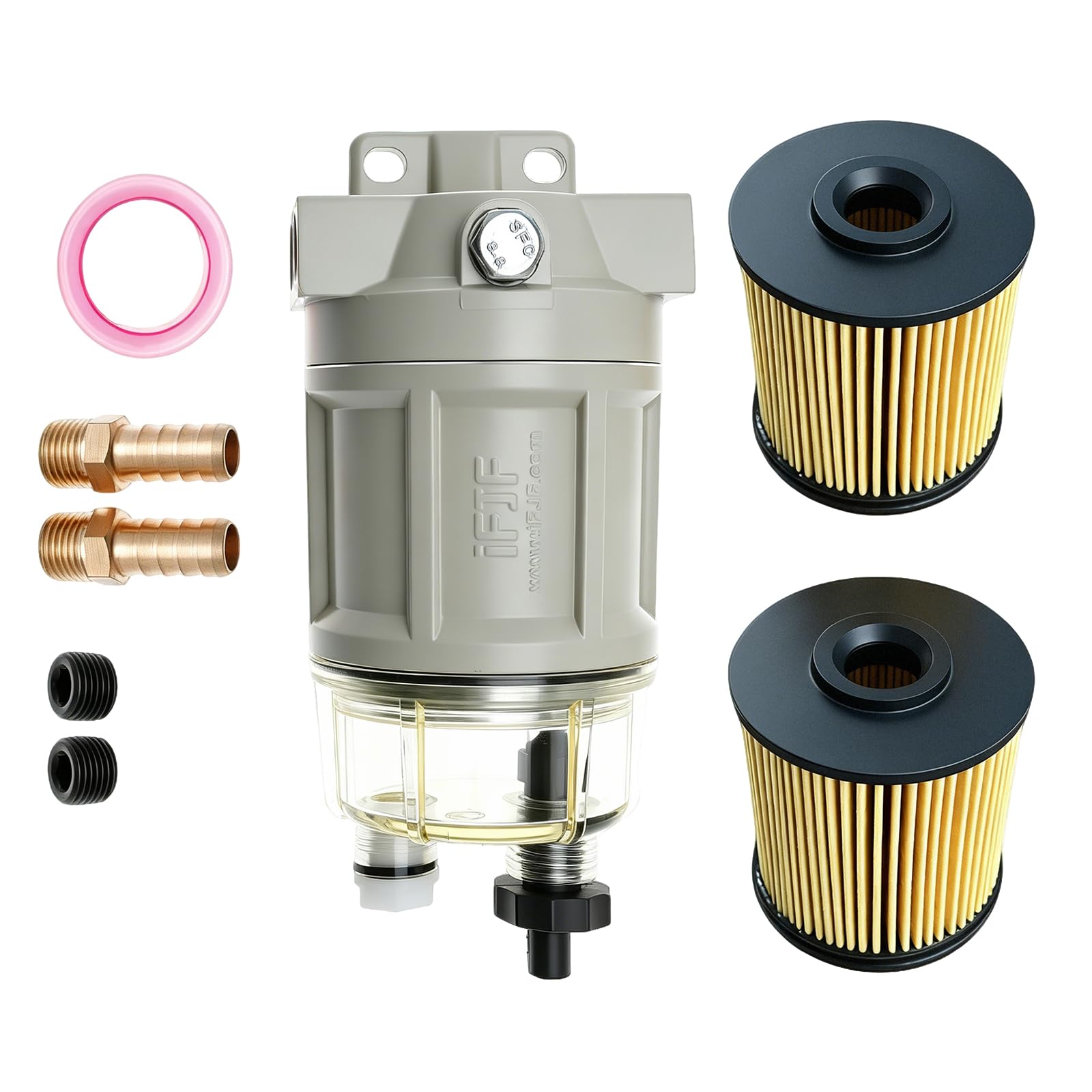 iFJF R12H (R12T Upgrade) Separador de agua combustible marino Combo completo – Sustituye a S3240 120AT NPT ZG1/4-19 filtro giratorio de repuesto automotriz incluye 2 accesorios y 2 enchufes