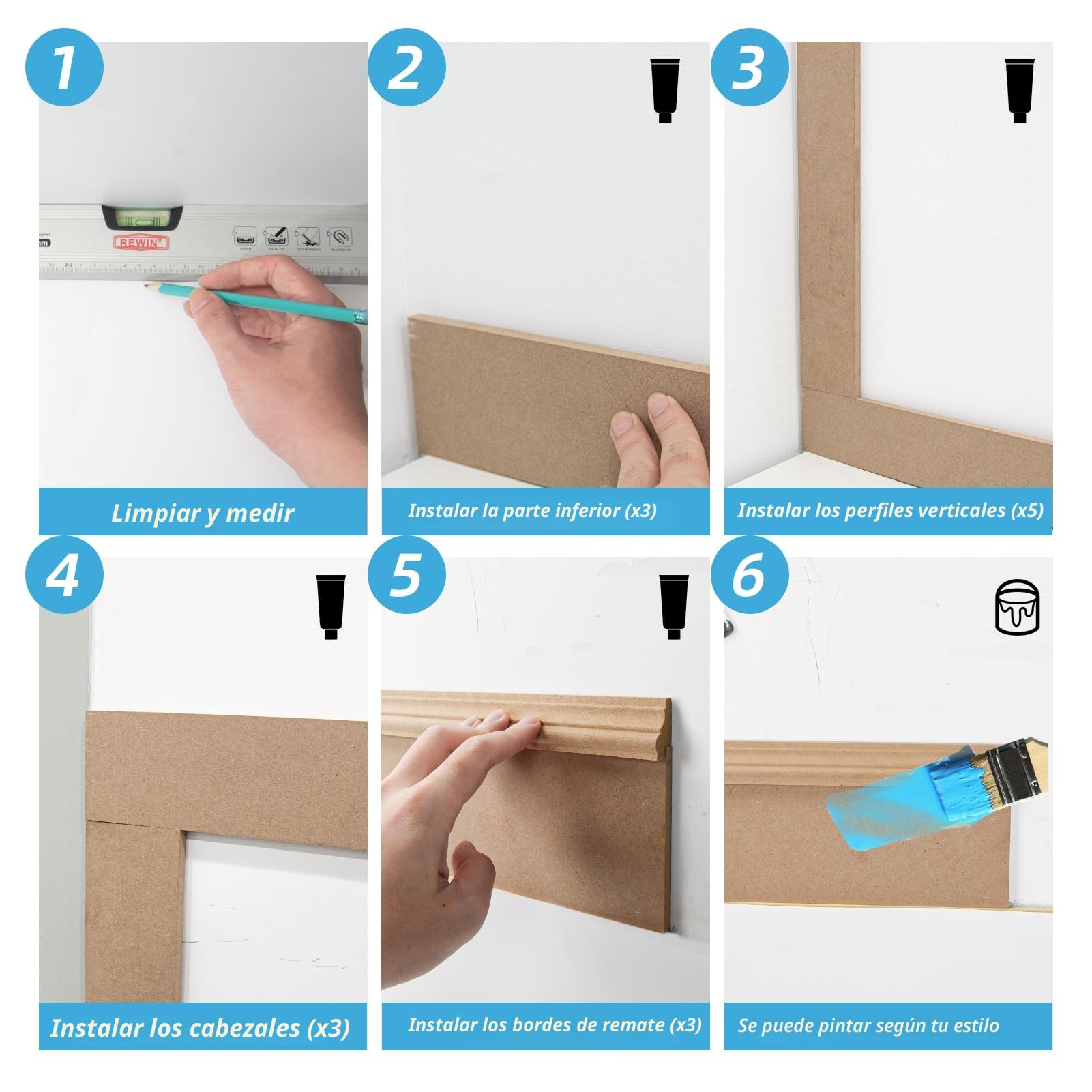 Art3d Kit de paneles terminados Board & Batten para revestimiento de pared (210 x 113 cm) de MDF para pintar, ideal para cocina, dormitorio y sala de estar – Incluye listones de borde