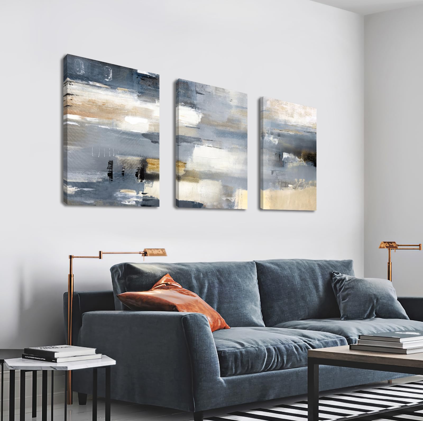 3 Pcs Wooden Framed Canvas Wall Art Set Bohemian Sage Green Canvas Prints Poster Geometric Line Beige Green Pictures for Living Room Bedroom Dinning Room Hallway Stairs Wall Decor 30x40cm x3pcs — view 535