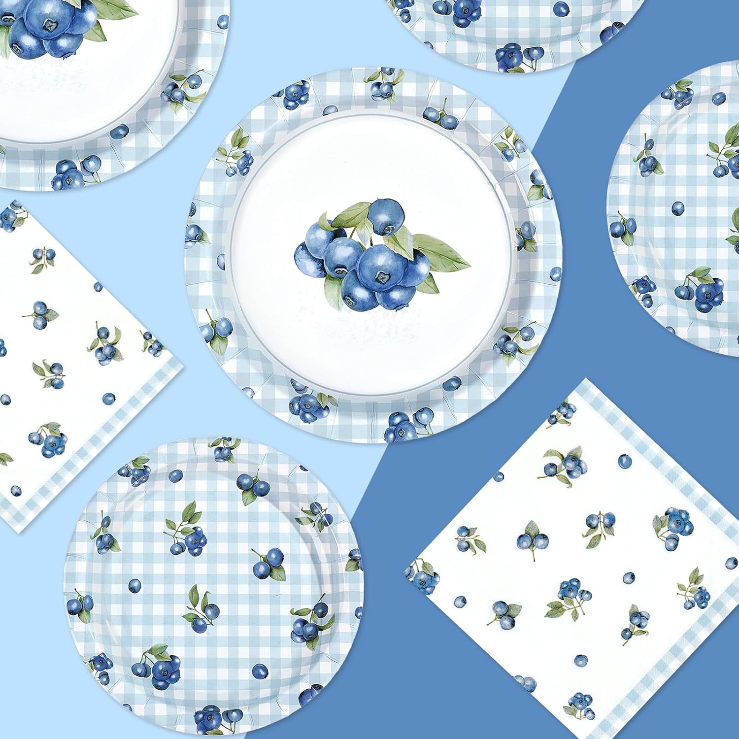 200Pcs Blueberry Party Decorations Blueberry Themed Plates and Napkins Blue and White Fruit Disposable Tableware Set for Birthday Picnic Tea Baby Shower Party Supplies Serves 50