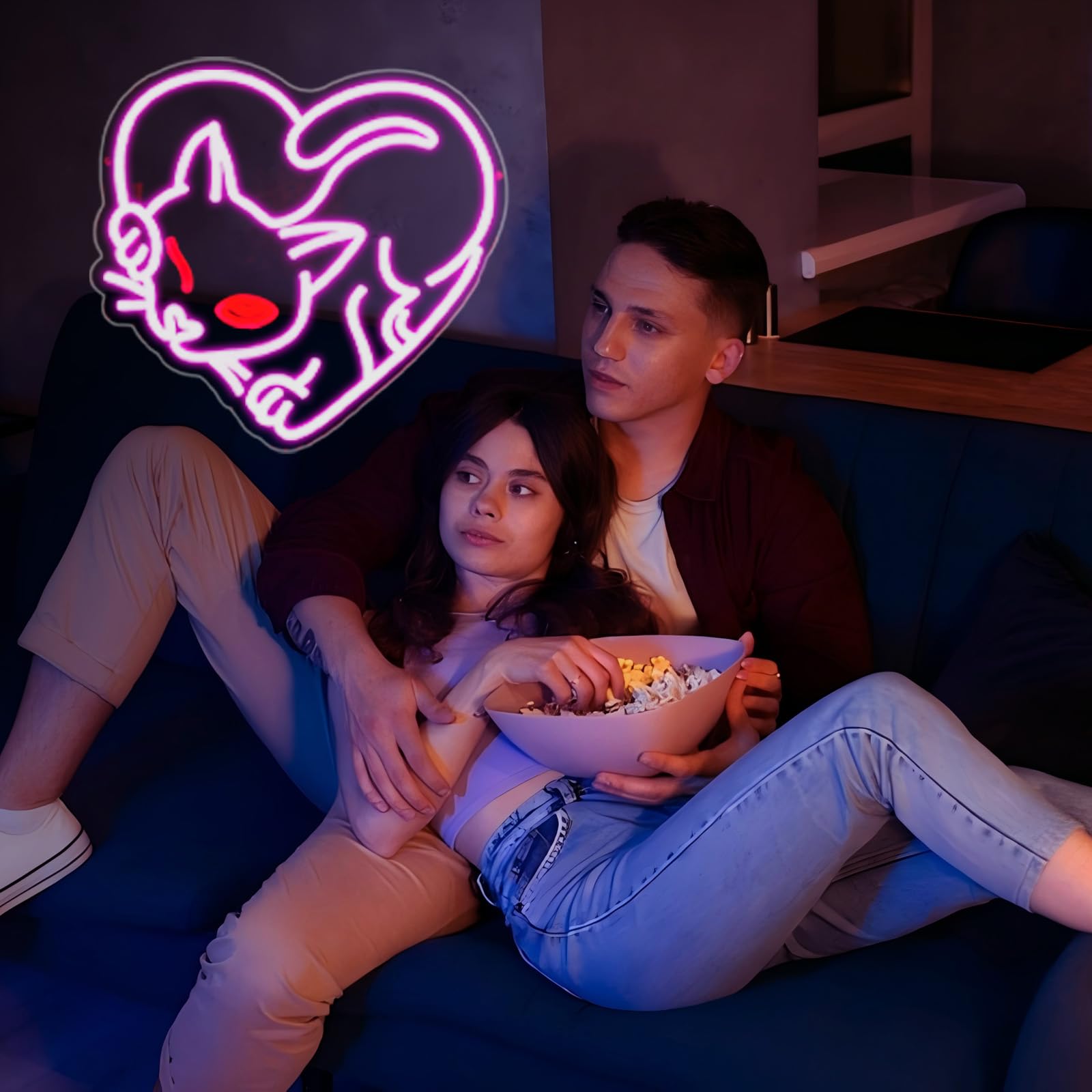 JGHTURIE Cat Neon Sign Led Neon Signs for Wall Decor Light Up Sign Preppy Girls Room Decor USB Powered