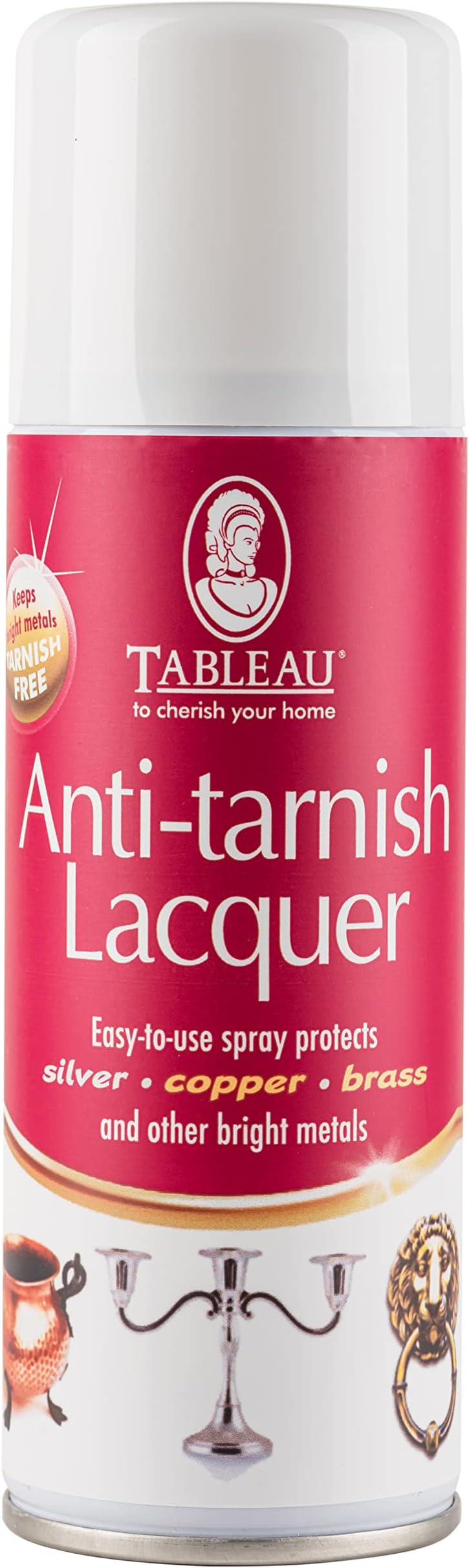 Tableau Anti-Tarnish Lacquer, Easy to Use Spray Lacquer to Keep Bright Metals Including Silver, Copper and Brass Shiny. 200ml