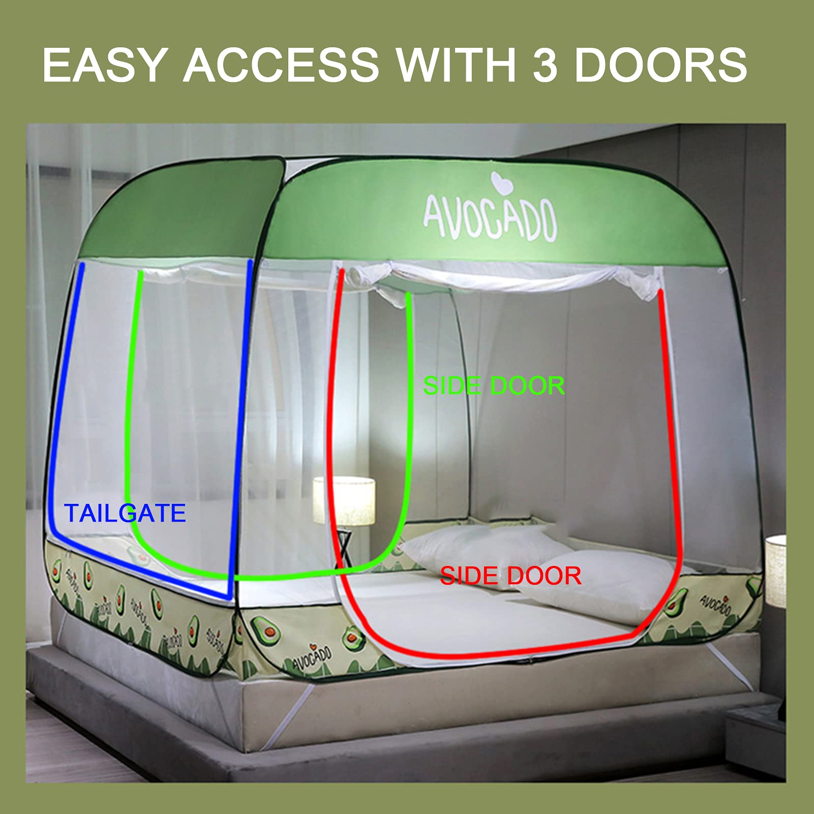 Mosquiteras, mosquitera emergente para Cama, Tienda de campaña portátil, Red de cúpula de yurta mongola Plegable de 3 Puertas para Viajes al Aire Libre, bebés, niños y Adultos, Ver