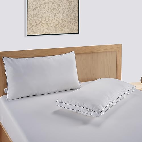 Miniatura 6 de LANE LINEN Juego de 2 almohadas de cama tamaño Queen, almohadas de apoyo suave medio con refuerzo, almohada de plumón alternativo para dormir de