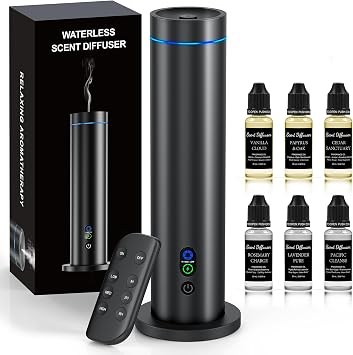 Waterless Diffuser, 1000 Sq.Ft Coverage, Essential Oil Diffuser Plug-in Only, Remote Control, Adjustable Mist Mode, Mood Lights Aromatherapy Diffuser for Home, Large Room, Office, Hotel, Black