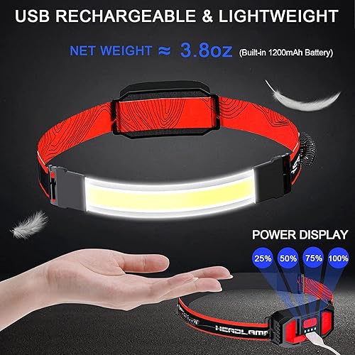 Miniatura 10 de 3 lámparas LED recargables para la cabeza, luz de casco duro de iluminación de 230, linterna ligera, 3 modos con luces rojas para correr, acampar,