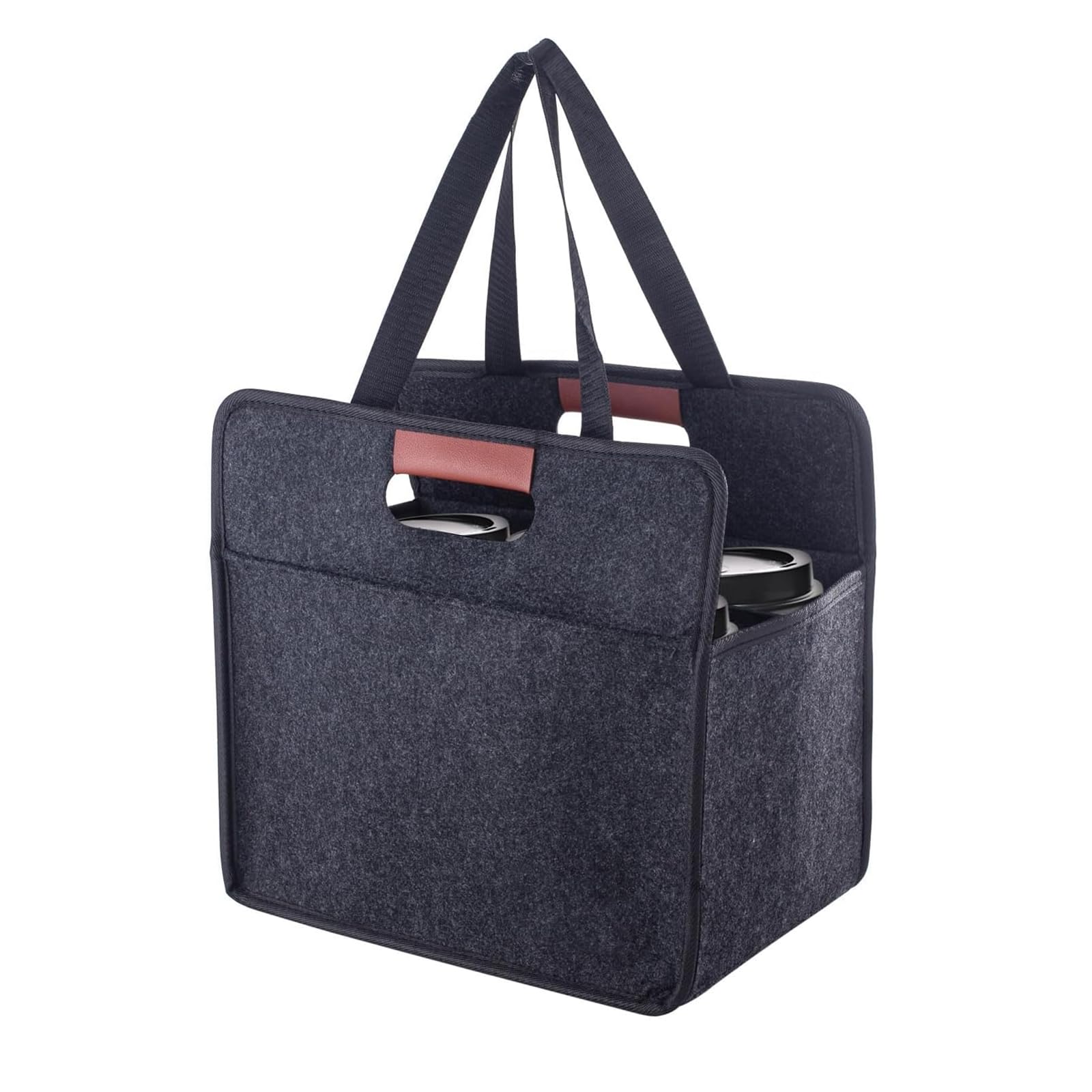 Boyandm 6Cups Felt Beverage Carriers With Padded Dividers For Coffee Bottles Drink Transport Bag For Commuting Travel And Outdoor Event Felt Drink Bag Leak