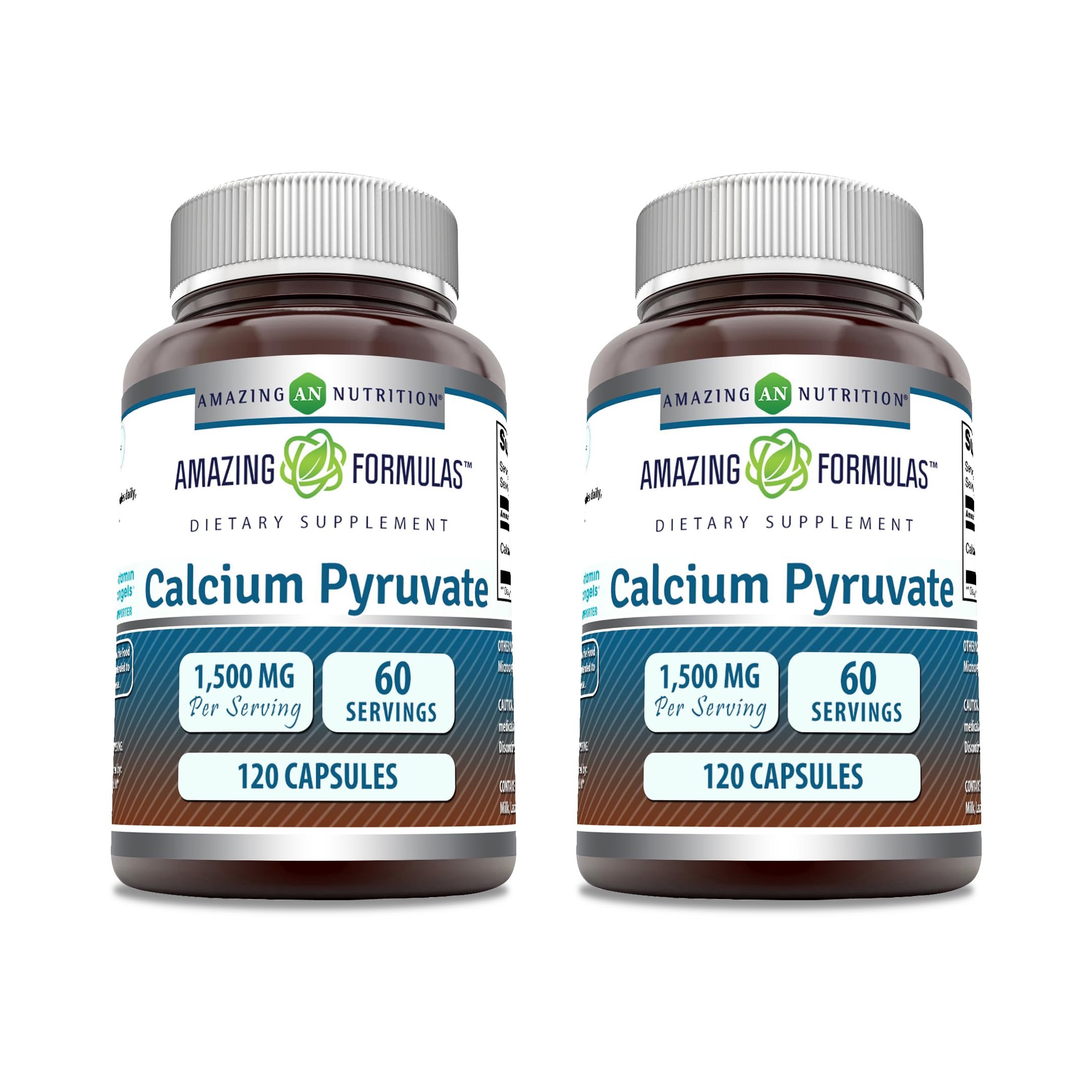 Amazing Formulas Calcium Pyruvate Supplement | 1500 Mg per Serving | Capsules | Non-GMO | Gluten-Free | Made in USA (120 Count, 2 Pack) 2 Pack 240 Count (Pack of 1)