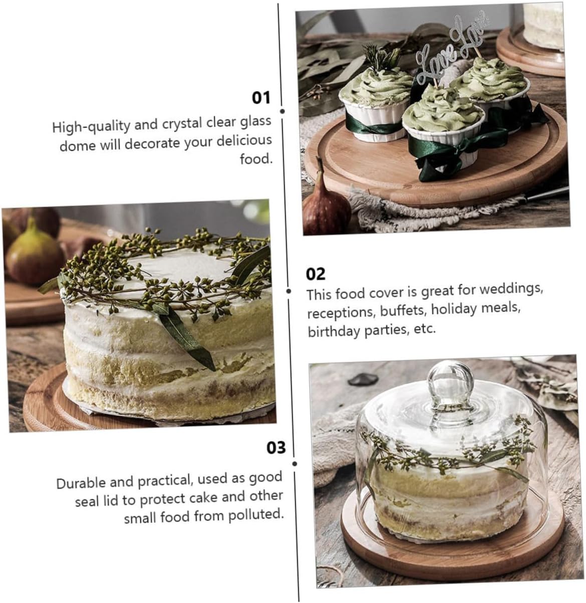 Cake Glass Cover with Tray, Large Food Protecting Dome, Household Dessert Display and Fresh-keeping Cover for Cakes and Pastries