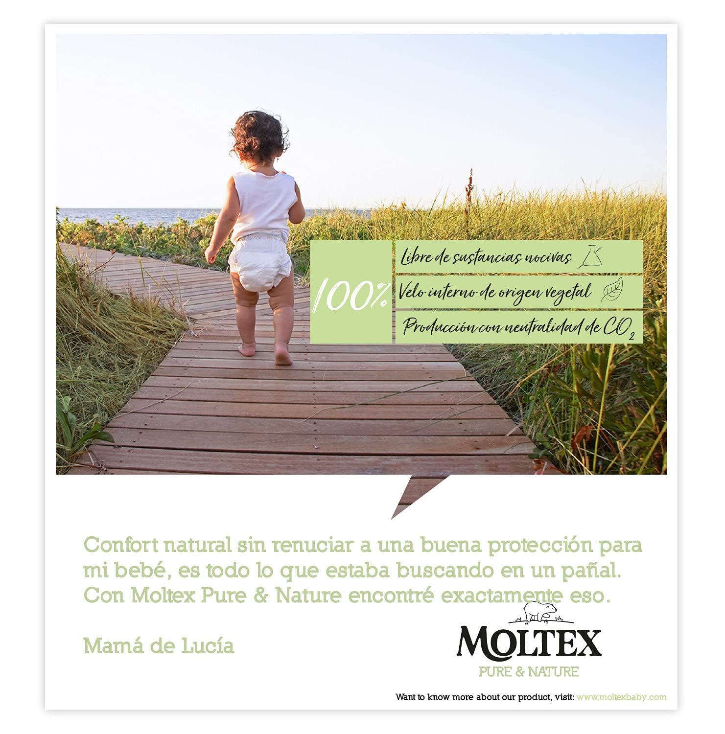Moltex Pure & Nature Pieluchy ekologiczne, rozmiar 6 (17-28 kg), 140 pieluszek (4 worki po 35 sztuk), białe z nadrukowanym wzorem