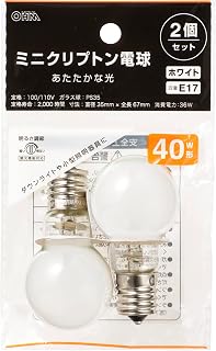 オーム電機 ミニクリプトン電球 E17 40W形 調光機能対応 白熱電球 ホワイト 2個セット LB-PS3536W-2PN 06-0878 OHM