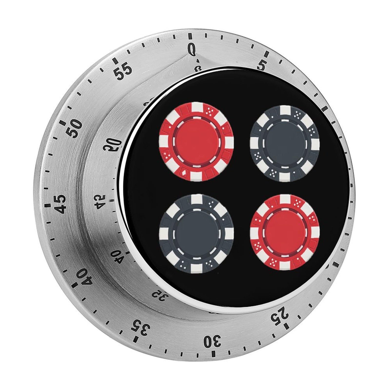 4 Poker Chips Casino Mechanical Timer with Alarm for Kitchen Cooking Productivity Stainless Steel Timers