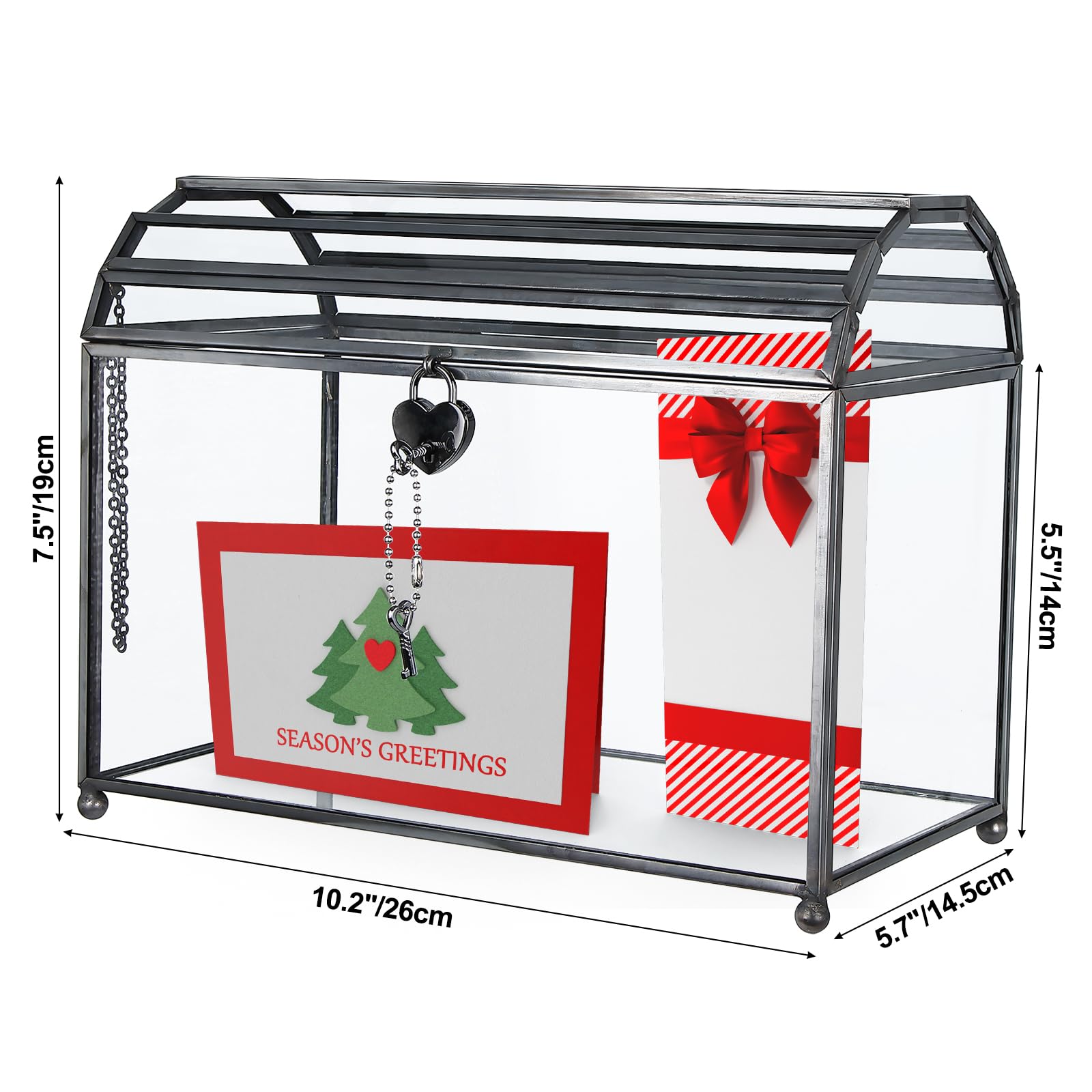 Caja Wishwell Boda Caja De Cristal Para Tarjetas De Boda HighFree - 12.5  Pulgadas, Con Cerradura Decoración Recepción Vintage, image size:1600x1600