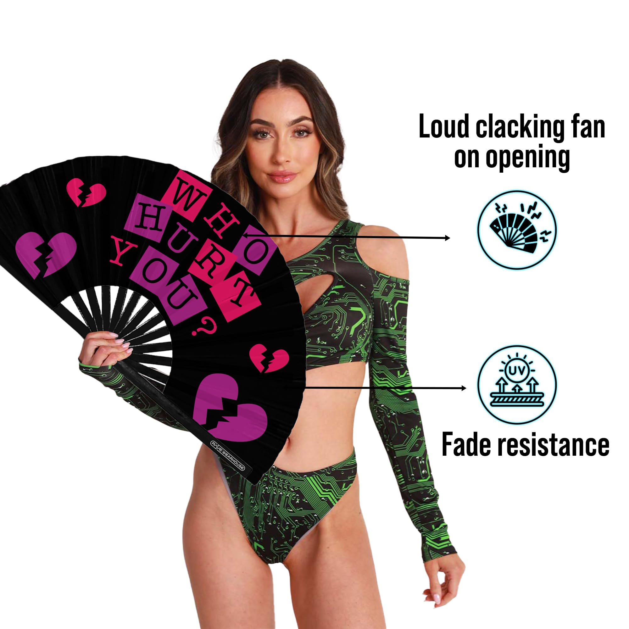 Hasina Glitzer-Faltventilator Aus Bambus – Großer Rave-Ventilator Für Festival, Party & Disco