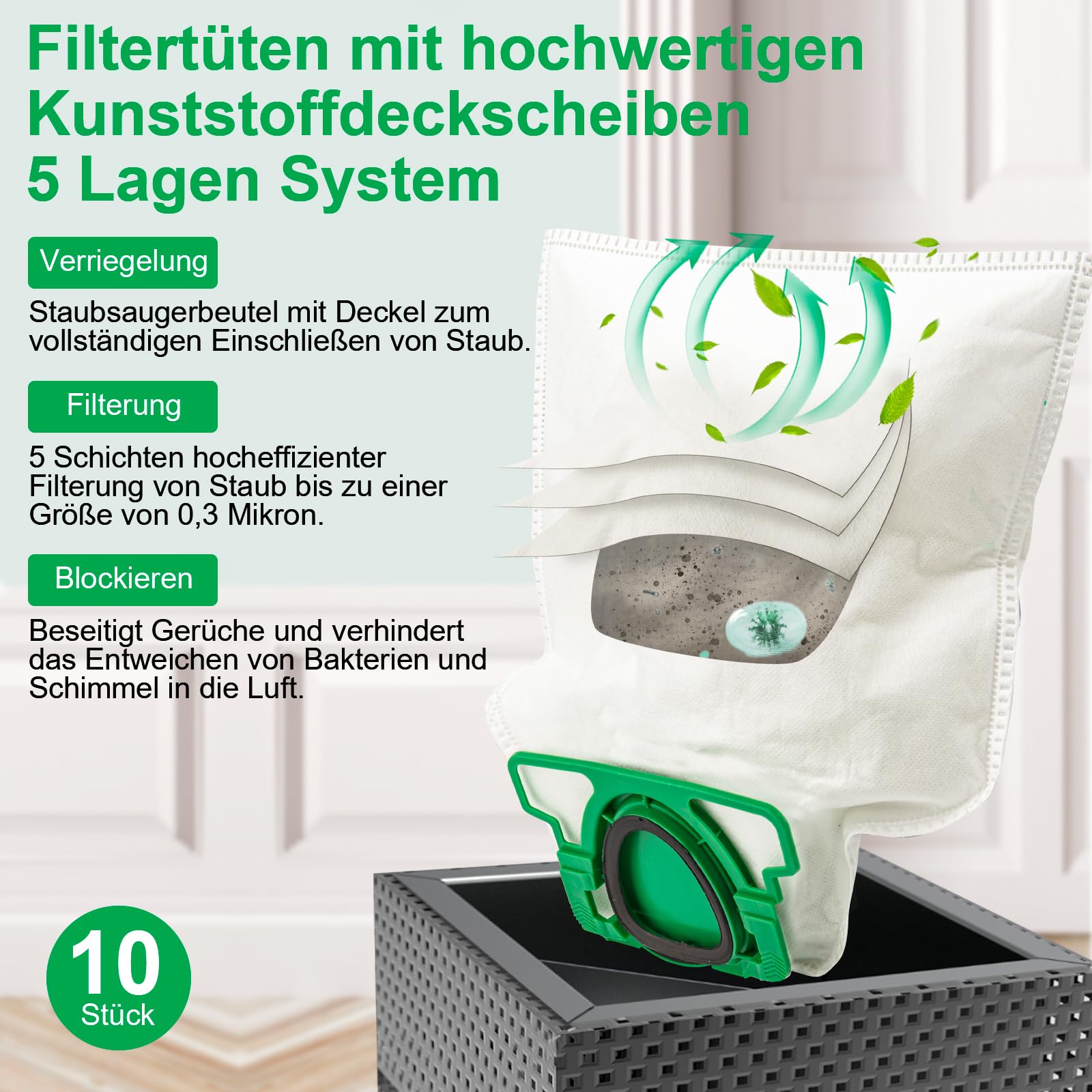 10 sacchetti aspirapolvere per Vorwerk Kobold VK200 FP200 con 2 filtri