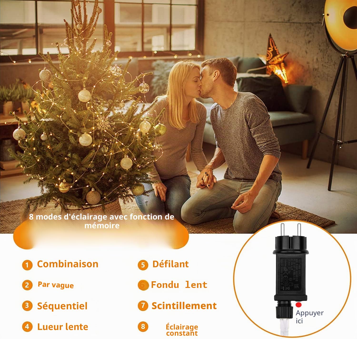 Guirlande Lumineuse 200M 2000 LEDs Lumières d'arbre de Noël Fil de cuivre Décoration Extérieur Intérieur Étanche avec Adapteur Alimentation, Chaine de Lampe pour Arbre,Fête,Mariage,Jardin,Halloween