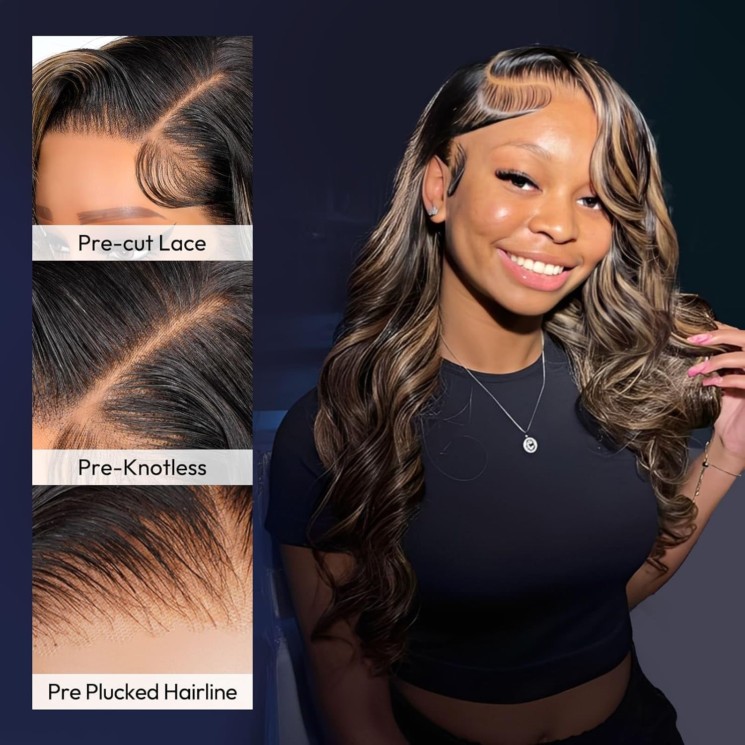 Asteria Highlight Ombre Lace Front Wigs Human Hair PT1B/27 Layered 6×8 Side Part Body Wave Lace Closure Wig Ready To Go Glueless Wigs Human Hair Pre Bleached Pre Cut Wig For Black Women 16 inch