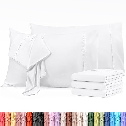 Pillow Cases King Size Set of 4, Ultra Soft Comfy Pillow Covers, White | Comfortable Pillow Sham like Pillowcases with Envelope Closure, Breathable Fabric, Fade & Shrink Resistant, Machine Washable