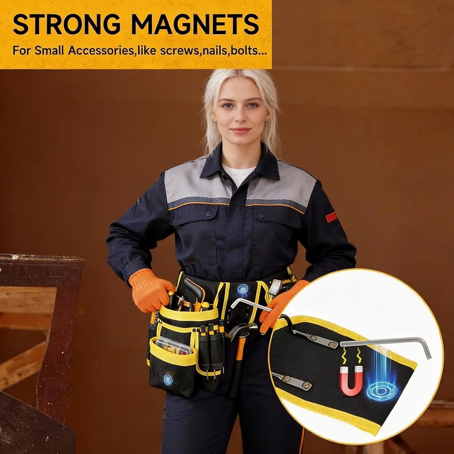 Magnetic Tool Belt for Men, 26 Pockets Heavy Duty Tool Pouch, Valentine's Day Gifts, Magnet Holster Nail Utility Toolbelt Adjustable Waist Holder for Handyman Contractor (26 pockets)