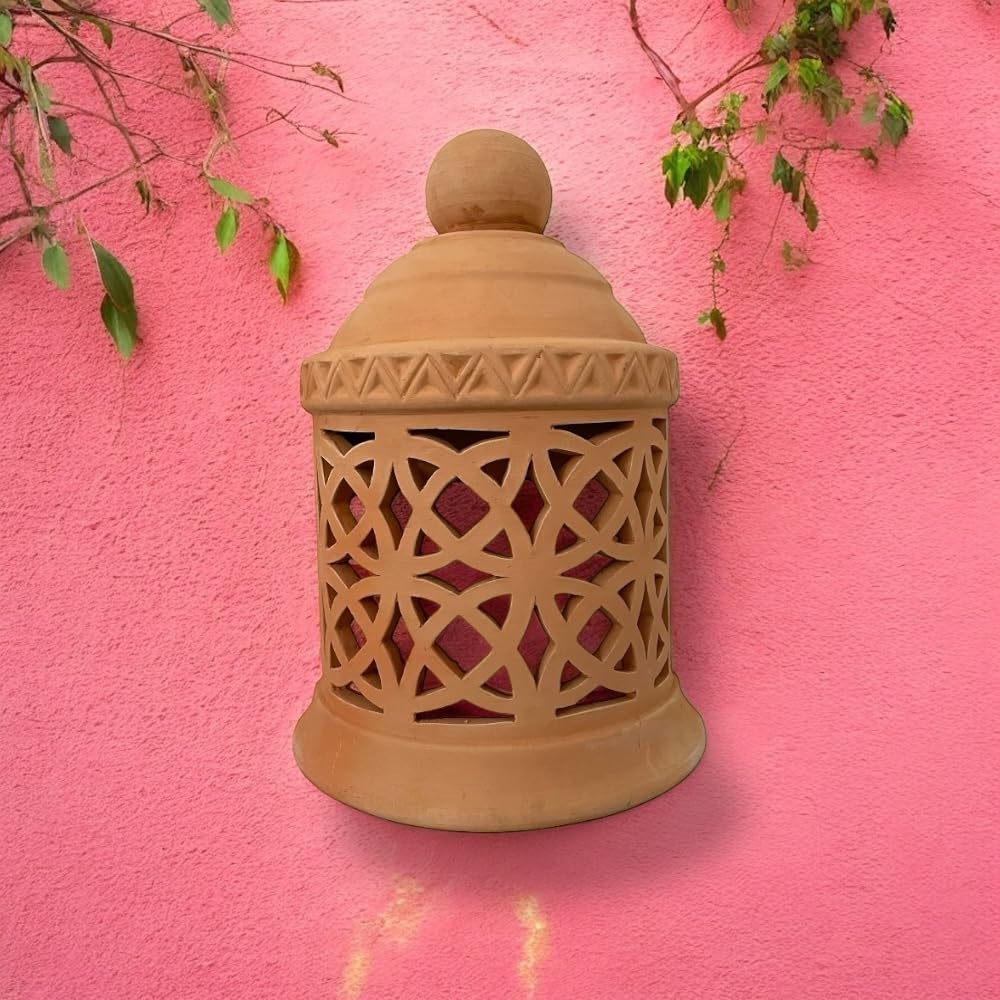 Applique da Parete Marocchina in Terracotta naturale, Design Traforato, 24 * 11,5*h35 cm