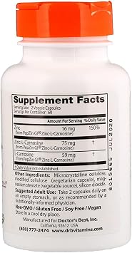 Doctor's Best, PepZin GI, Zinc-L Carnocine, 120 Veggie Capsules