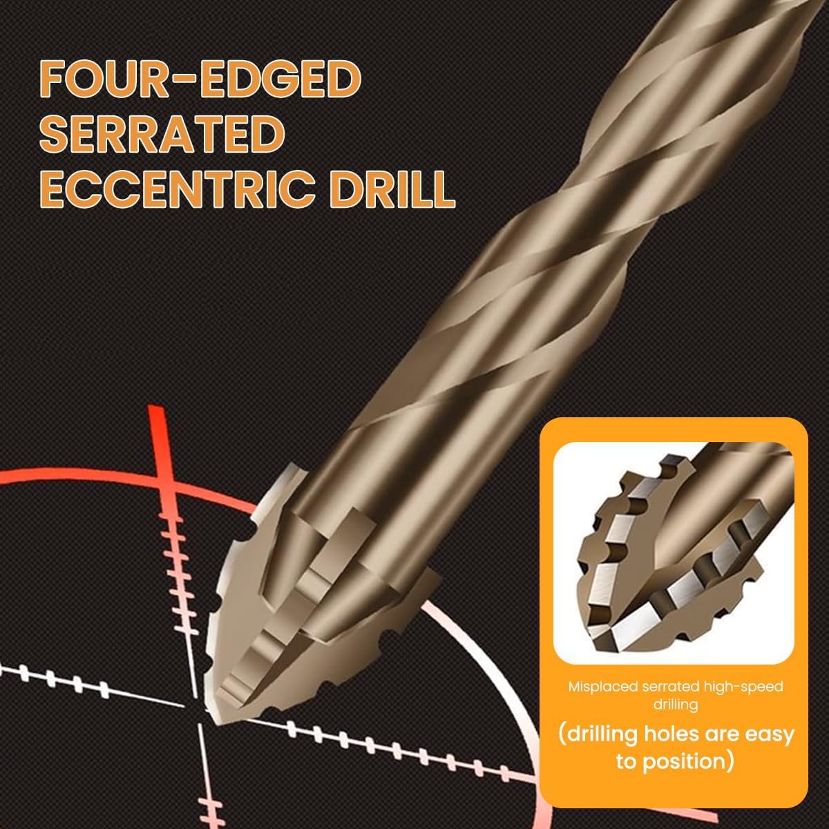 Mincer Ultra Hard Heavy Duty Ceramic Tile Power Drill Bit Four-Flute Sawtooth Eccentric Alloy Steel Carbide Drill Machine Set for Glass Marble (Brown) (7 Pcs) 1