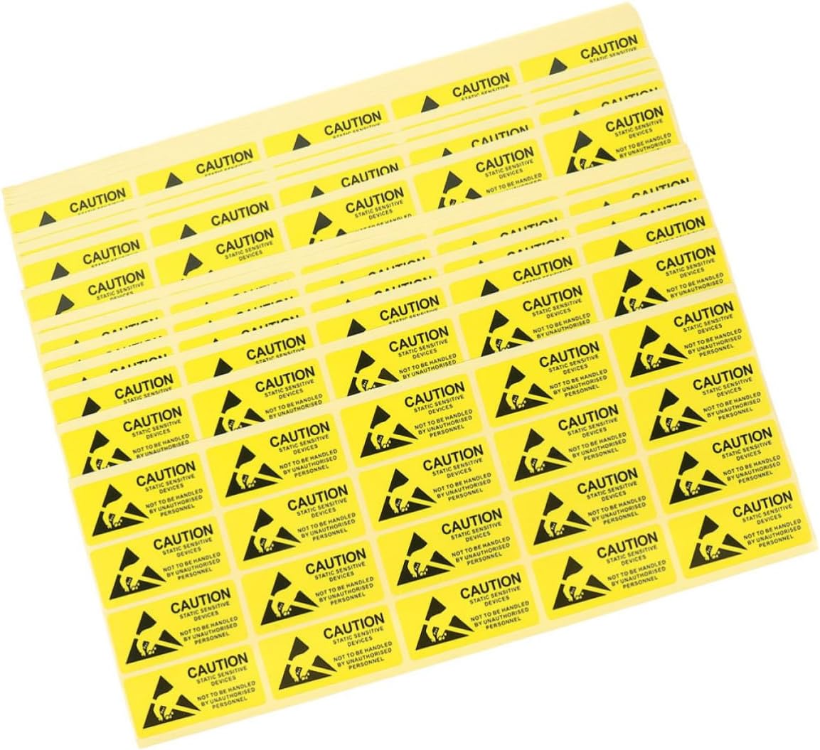 200 Pcs Static Electricity Warning Sticker, Yellow Paper