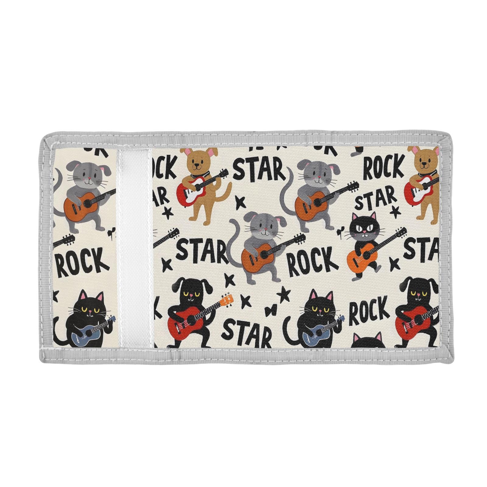 ALAZA Kids Wallets for Boys Girls Toddler Trifold Wallet Children Small Cat Playing Guitar with Zipper Coin Pocket