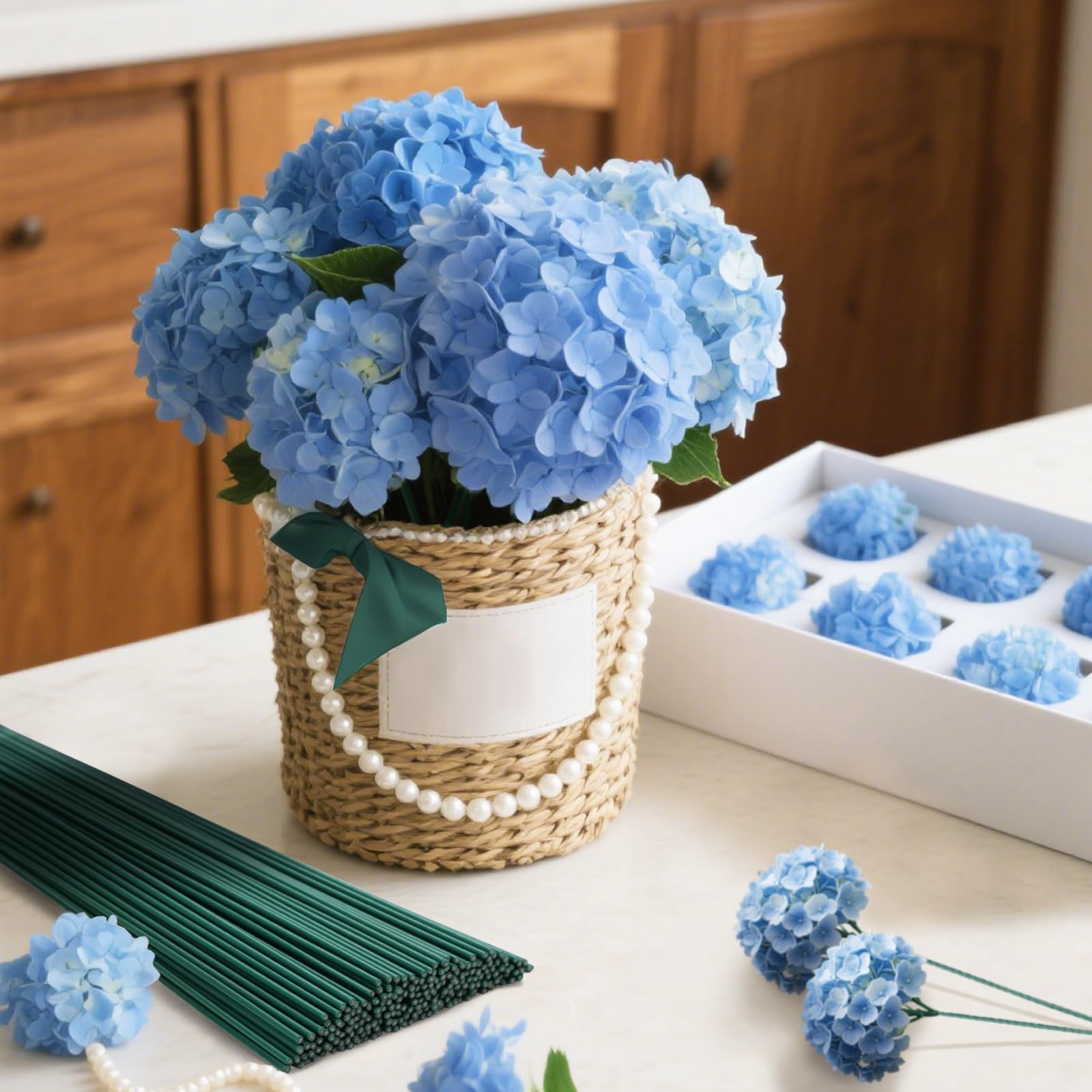 100 Stück Blumendraht 30cm - Dunkelgrüner Basteldraht Für Floristik Und DIY