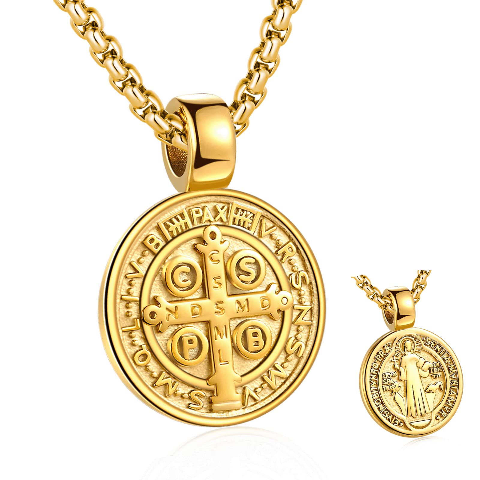 St Benedict Exorcism Medal, Men's Catholic Protector Pendant Necklace