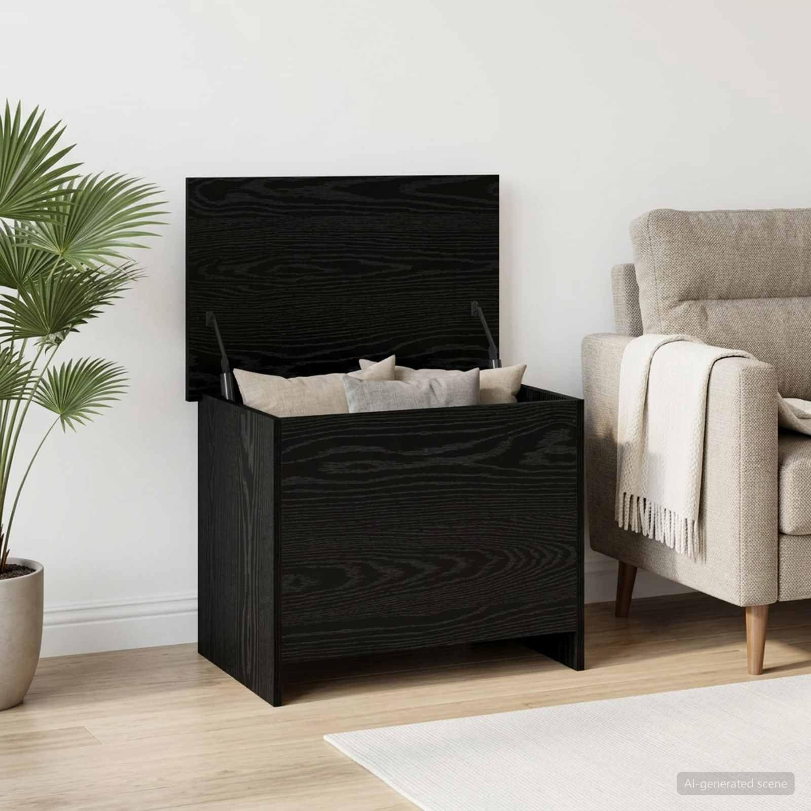 Aufbewahrungstruhe Schwarze Eiche 60x40x50 cm Holzwerkstoff | Rechteckiges Design, viel Stauraum für Kleidung und Bücher, einfache Montage, pflegeleicht mit feuchtem Tuch