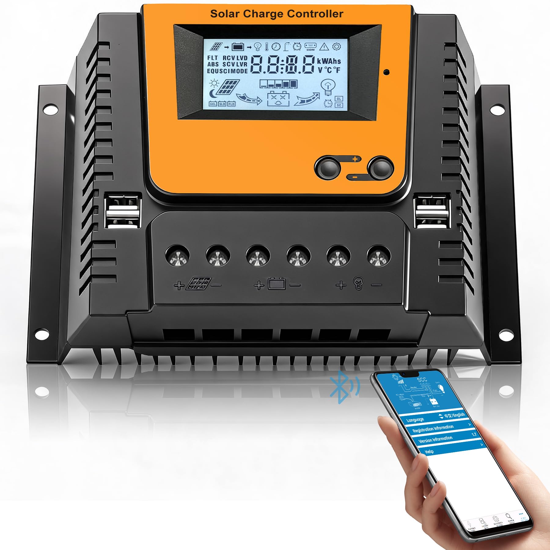 80A Solar Laderegler 12V 24V 36V 48V Mit Bluetooth, PWM 80A Solarladeregler mit Temperatursensor LCD Anzeige und 4 USB Ports,Geeignet 12V 24V 36V 48V LI SLD FLD GEL AGM Batterie