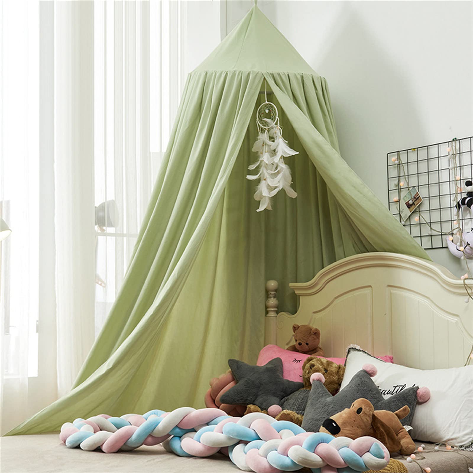 Dosel, dosel para cama infantil, cortina de cama para bebé, redonda, princesa, mosquitera para habitación infantil y sala de juegos, decoración (verde)