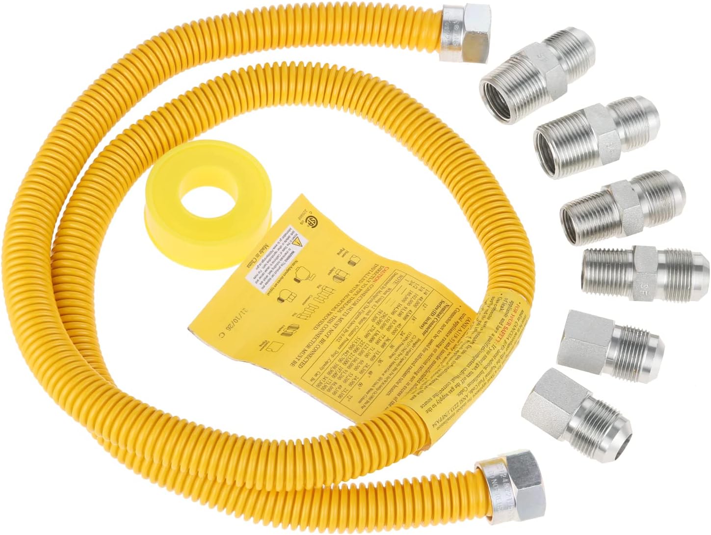 48"Gas Hose Connector Kit Gas Line for Dryer, Water Heater, Stove- 5/8 - 8 Foot Flexible Gas Line For Dryer