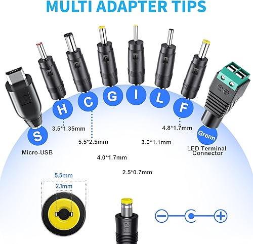 Miniatura 3 de SoulBay Fuente de alimentación de 12 V, adaptador universal de CA y CC cargador con salida ajustable 5 V 9 V 3 V 6 V 4.5 V 7.5 V 12 voltios 1A 1.5A