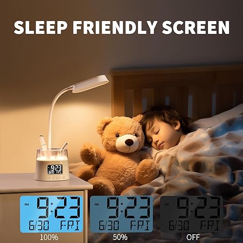 Miniatura 6 de Lámpara de escritorio LED con soporte para bolígrafo, lámparas táctiles para mesita de noche con 3 modos de color, luz de lectura de cabecera con