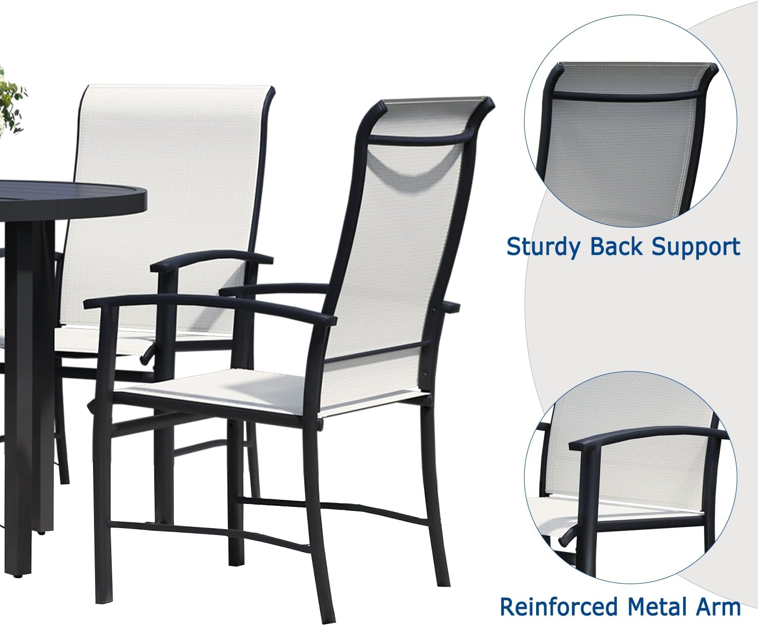 Patio Chairs Set of 8, Outdoor Chairs for Patio with High Back, Metal Outdoor Dining Chair with Armrest for Lawn Deck Garden Balcony Porch Backyard, Oyster Beige