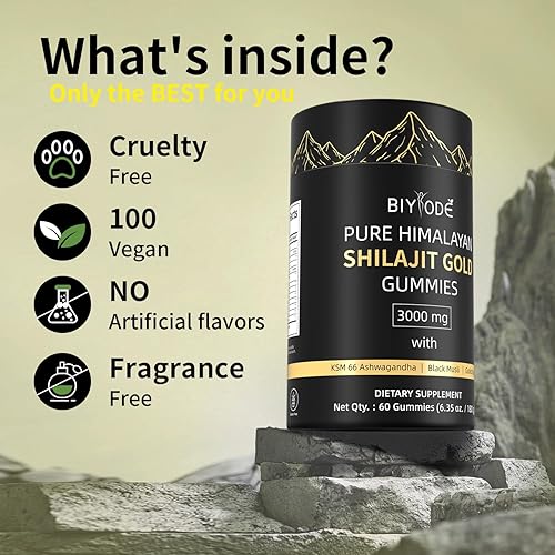 Miniatura 4 de Shilajit - Gomitas puras Shilajit del Himalaya ricas en Ashwagandha Gaulshura ácido fúlvico 85 micronutrientes, adecuadas para hombres y mujeres,