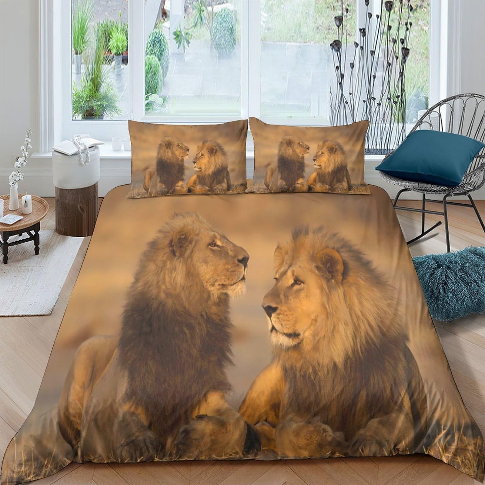 Ctjqhvkz Style-2 3D Printed Lion Couple Fitted Sheet Microfiber Soft Anti-Slip Bed Cover Safari Animal Print For Bedroom Guestroom Single（135X200cm）