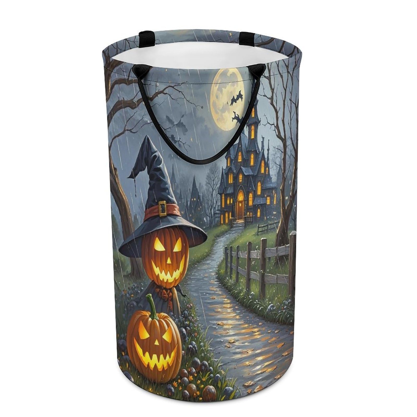Smiling Strange Pumpkin Lantern Laundry Hamper Waterproof Clothes Basket Large Capacity Collapsible Laundry Basket Freestanding Clothes Hamper for Dorm Family Bathroom Decor Storage 86L