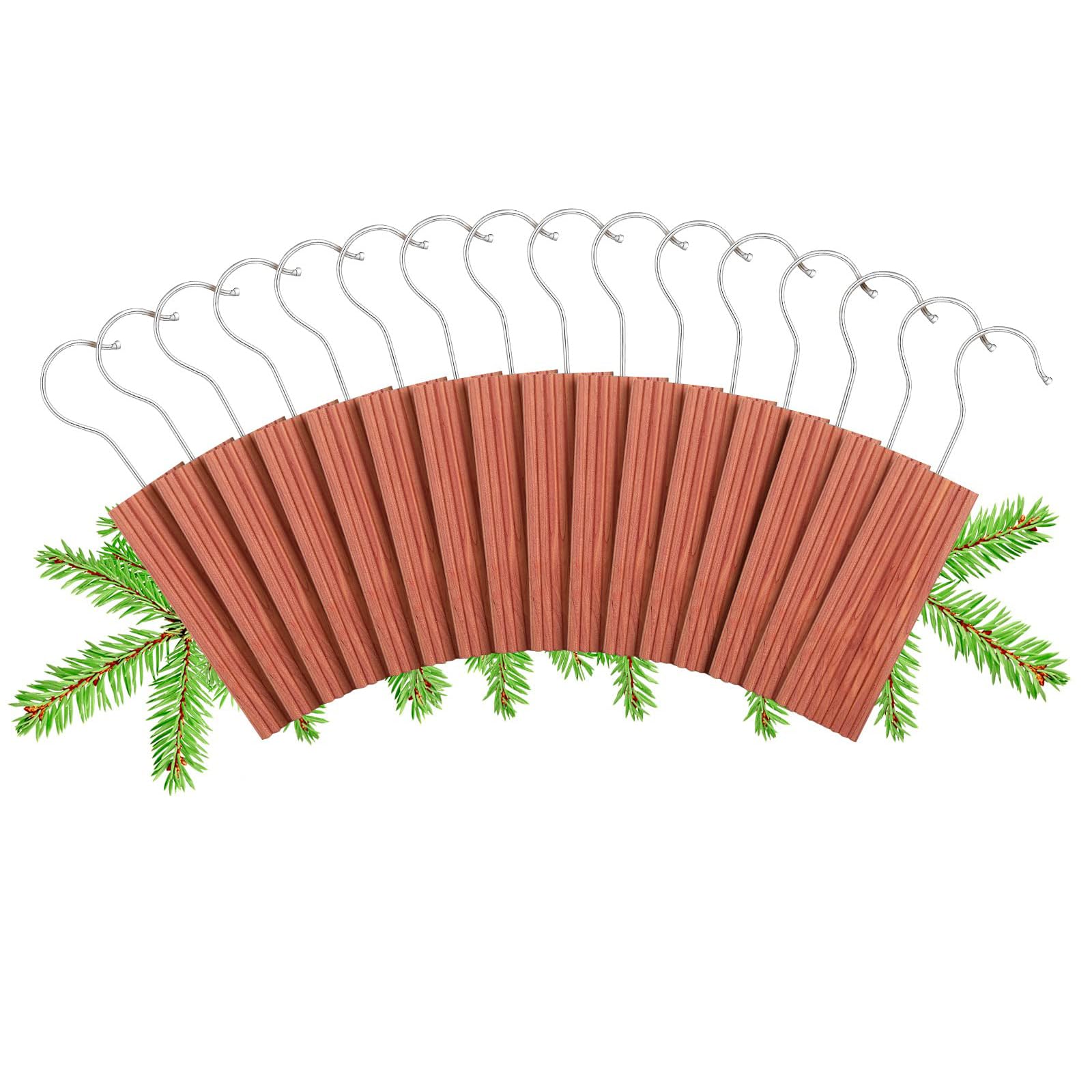 HBSTUDIO Cedar Hangers for Closet,10 PCS Cedar Blocks for Clothes Storage,Natural Aromatic Cedar Hang Ups,Cedar Wood Chips with Hooks,Natural Cedar for Closet and Drawers Blocks