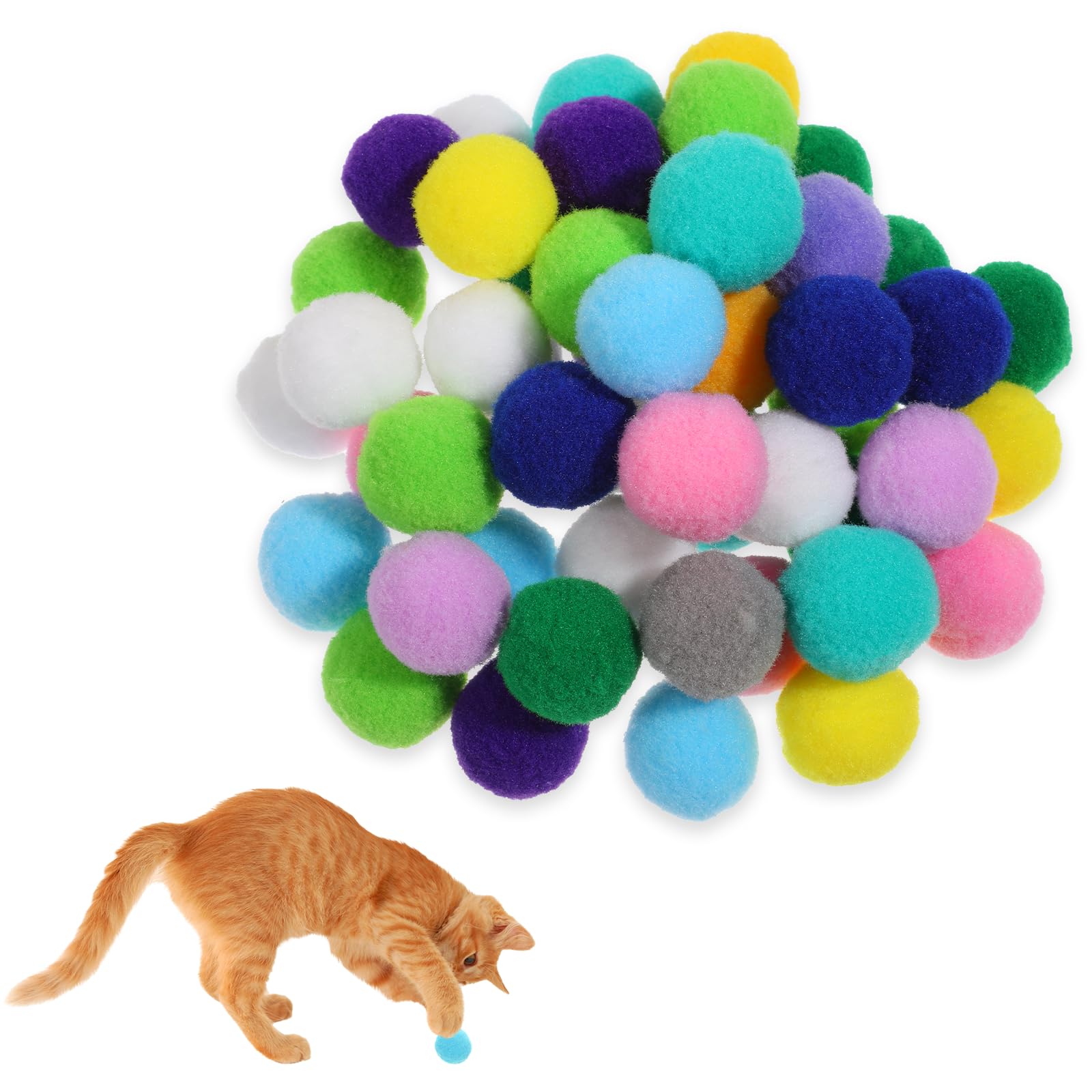 50 Picecs Colorful 1 Inch Cat Toys Balls Kitten Cat Pom Pom Balls Soft Cats Puff Ball Toys Rolling Interactive Fuzzy Cats Toy Ball Play Toy for