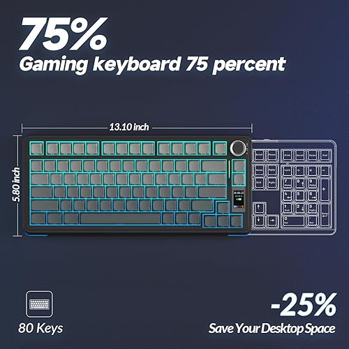 Miniatura 9 de AULA Teclado mecánico inalámbrico S75 PRO con pantalla y perilla, teclado para juegos intercambiable en caliente de tres modos 75%, interruptores