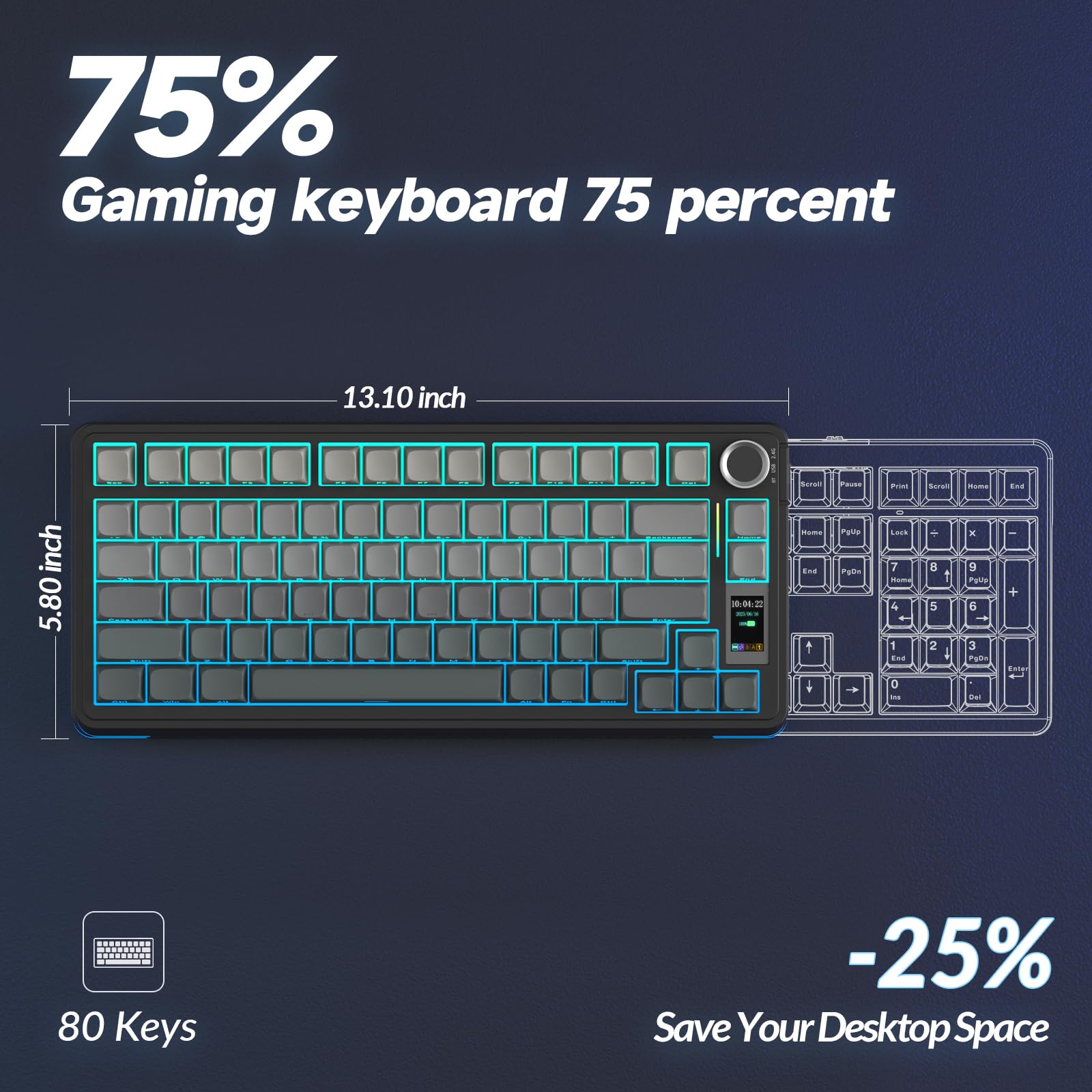 AULA S75 PRO Wireless Mechanical Keyboard with Screen&Knob, Tri-Mode Hot Swappable Gaming Keyboard 75%, Pre-lubed Switches, RGB Backlit, Side Printed PBT Keycaps, Creamy Sounding Computer Keyboards