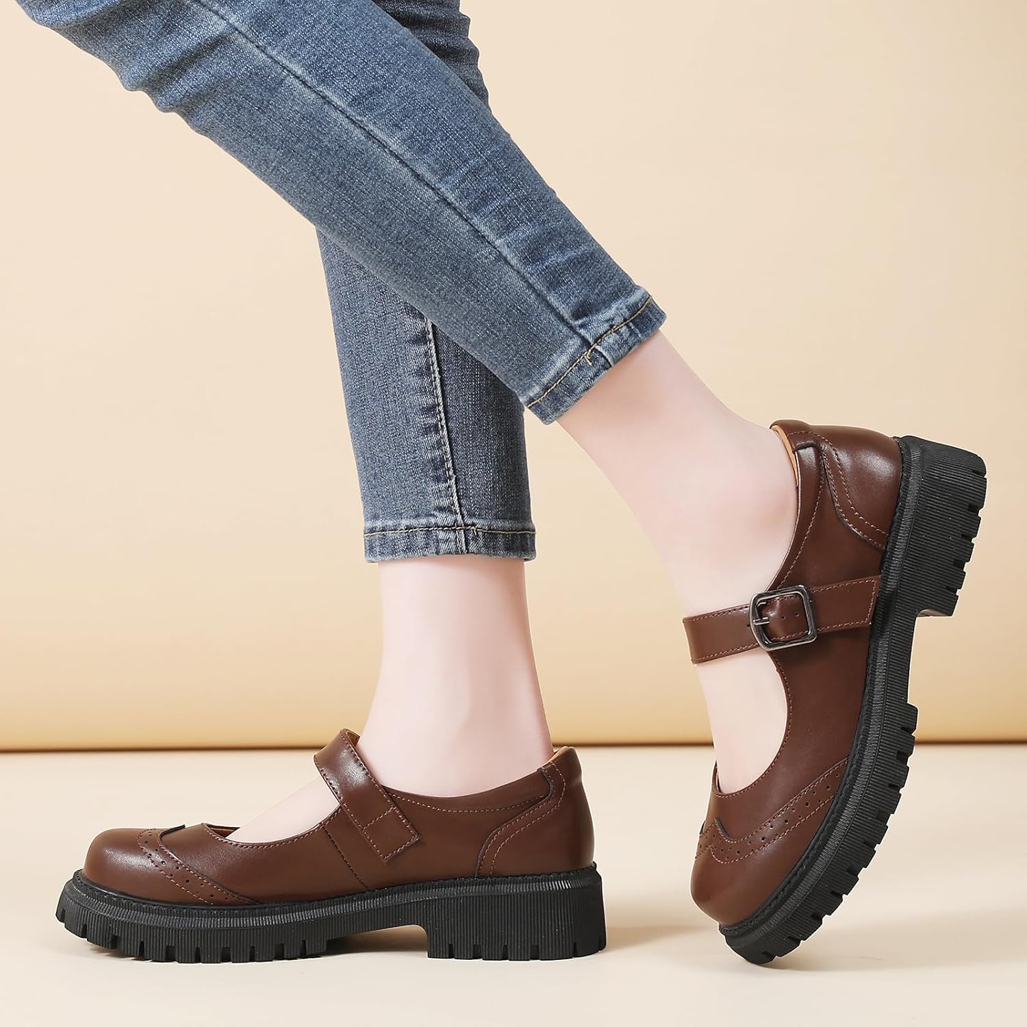 Mary Jane Shoes Women Mary Janes for Women Platform Ladies Non Slip Chunky Maryjane Flats Shoe Casual Dress Comfortable School Shoes - Image 2