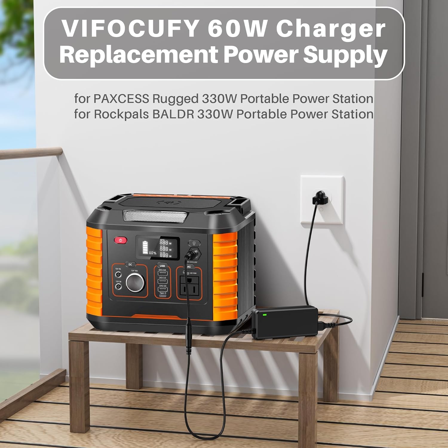 12V AC Adapter Power Cord for PAXCESS Rugged330 Rugged 330 Capacity 330W Portable Station, Power Supply Charger Replacement for Rockpals BALDR Baldr330 330W Portable Solar Generator