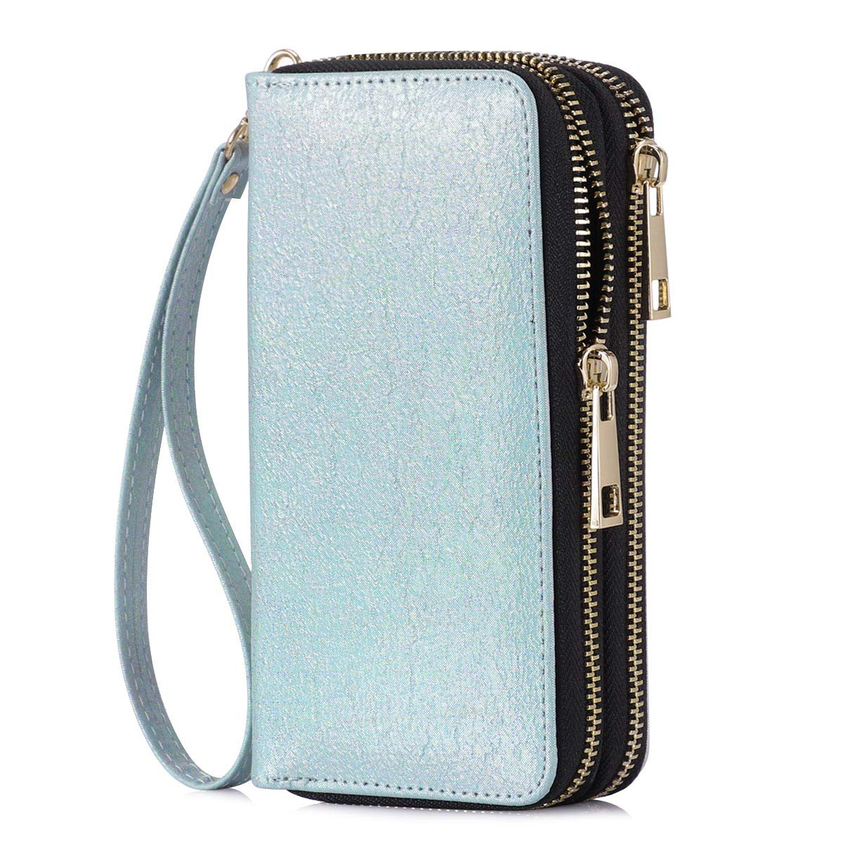 HAWEE Double Zipper Wallet for Woman Clutch Purse with Cell Phone Holder for Smart Phone/Card/Coin/Cash